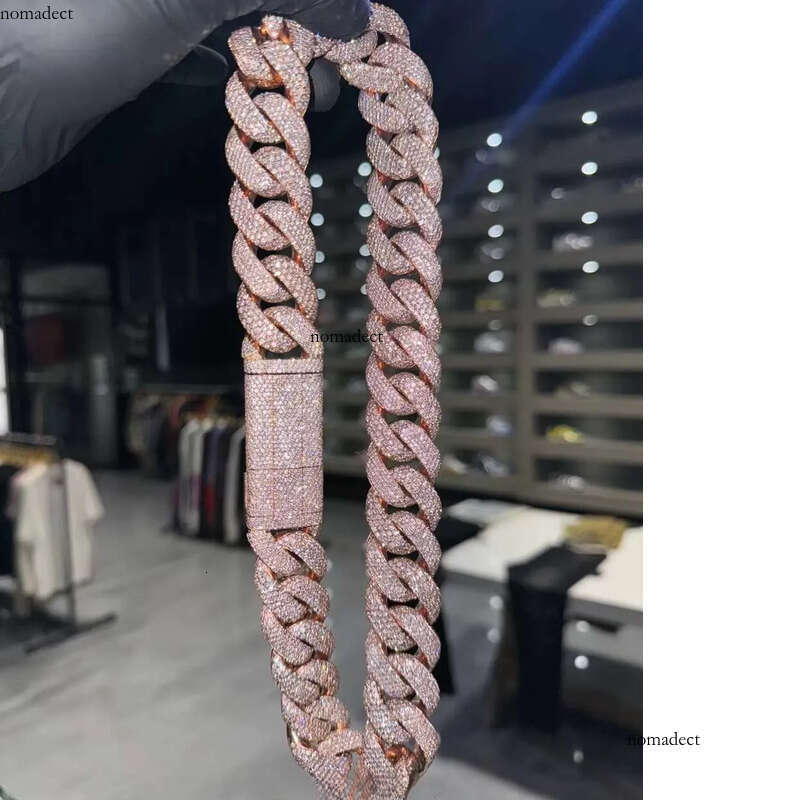 Yu Ying Custom Heavy 20mm 22mm Men Full Iced Out Moissanite Rose Gold Sier Cuban Link Chain Necklace Hip Hop Jewelry 3f