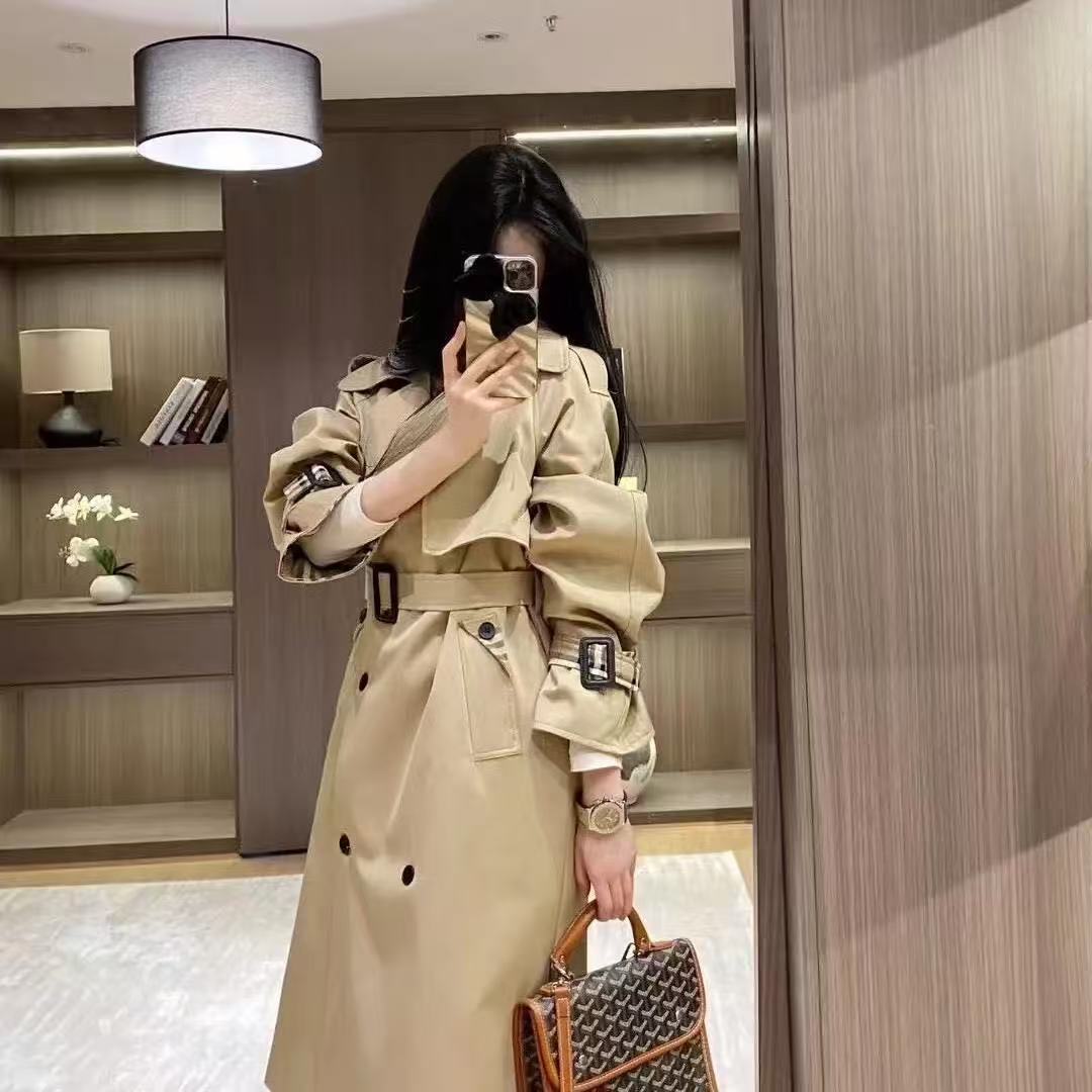 European fashion designer goods 2025 coat new autumn cotton women's long fashion plaid loose two stitched trench coat S--2XL
