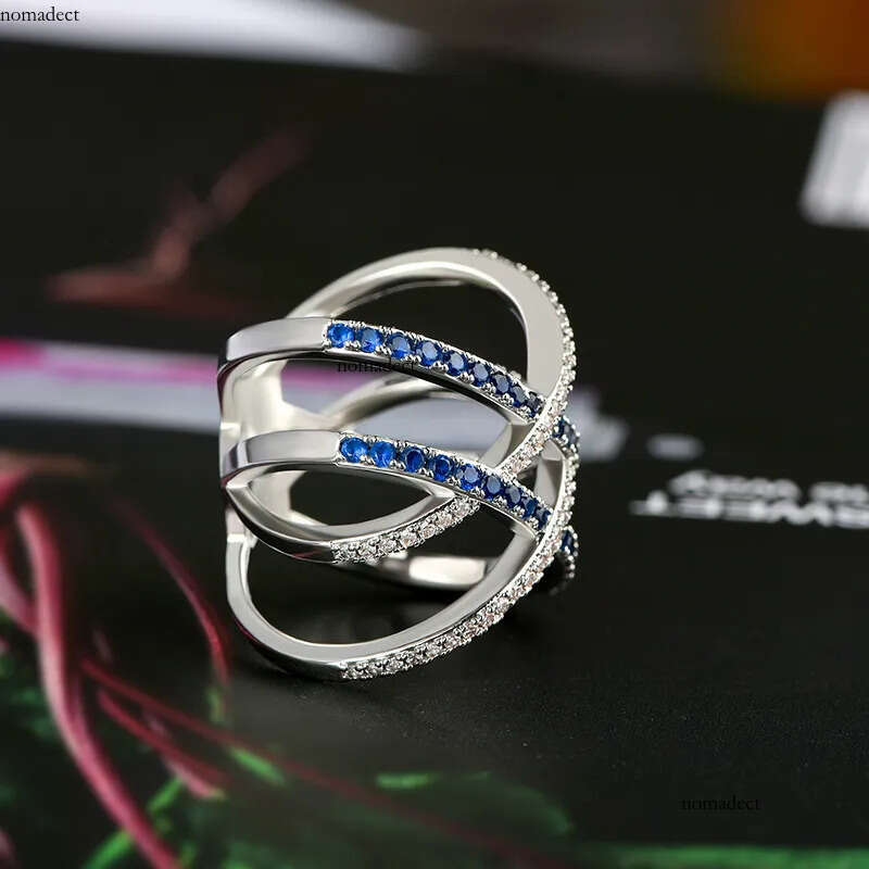 2024 Drop Ship Ins Wedding Rings Jewelry Sterling Sier Bue Sapphire CZ Dia Gemstones Party Eternity Women Engagement Cross Ring For Lover Gift ce
