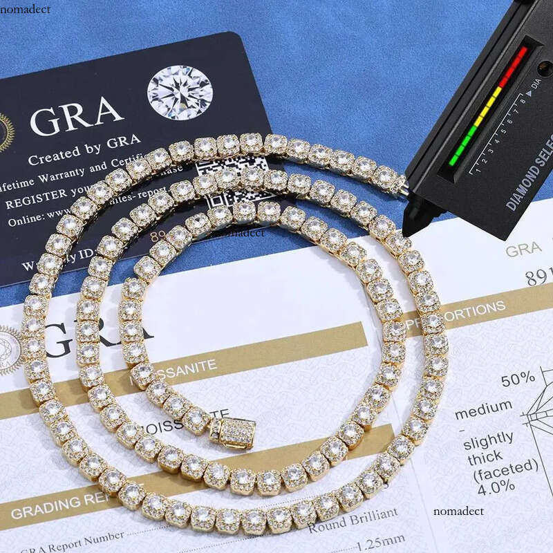 ESKEEM Sterling Sier 5mm Custom VVS Moissanite Dia Cluster Tennis Chain Necklace d0