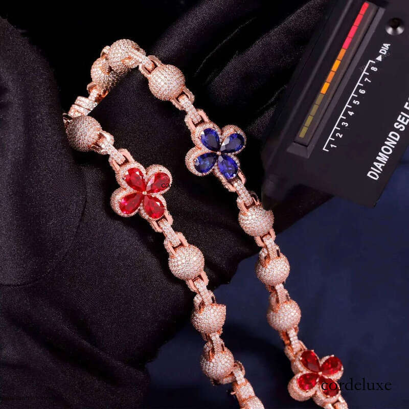 XingGuang Design Mens Hip Hop Ball Chain Rapper Jewelry Sier Iced Out Lab Ruby Sapphire White Moissanite Dia Necklace fa