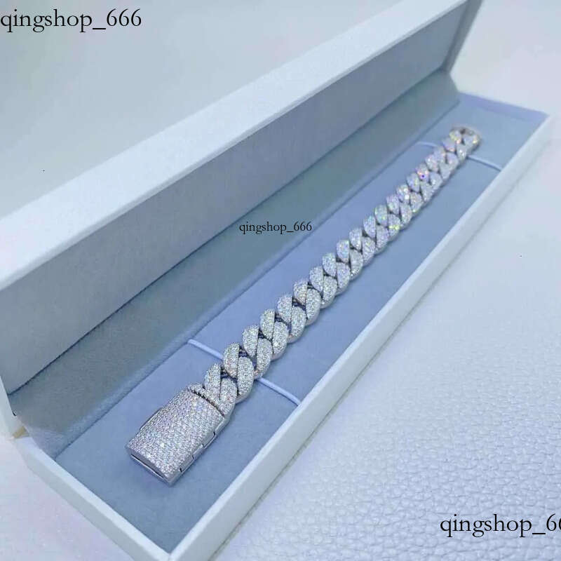 necklace moissanite chain 12mm 2 Rows Micro Paved Cuban Bracelet D VVS Lab Dia Link Iced Out Sier 89
