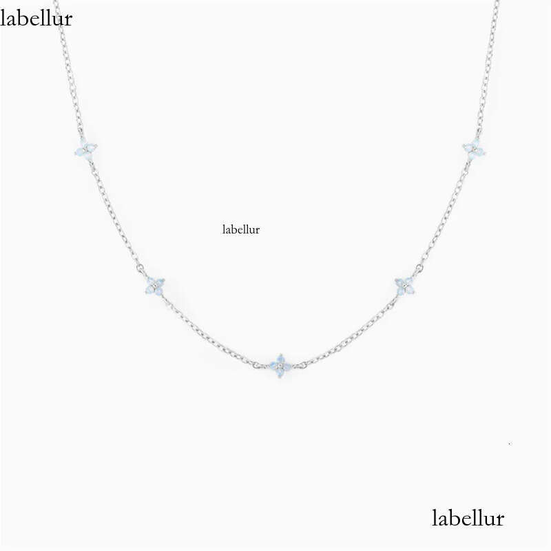 Ins Simple Fashion Flower Pendant Jewelry White Rose Gold Fill Blue Sapphire CZ Dia Gemstones Party Women Clavicle Necklace For Mother Day Gift 4d