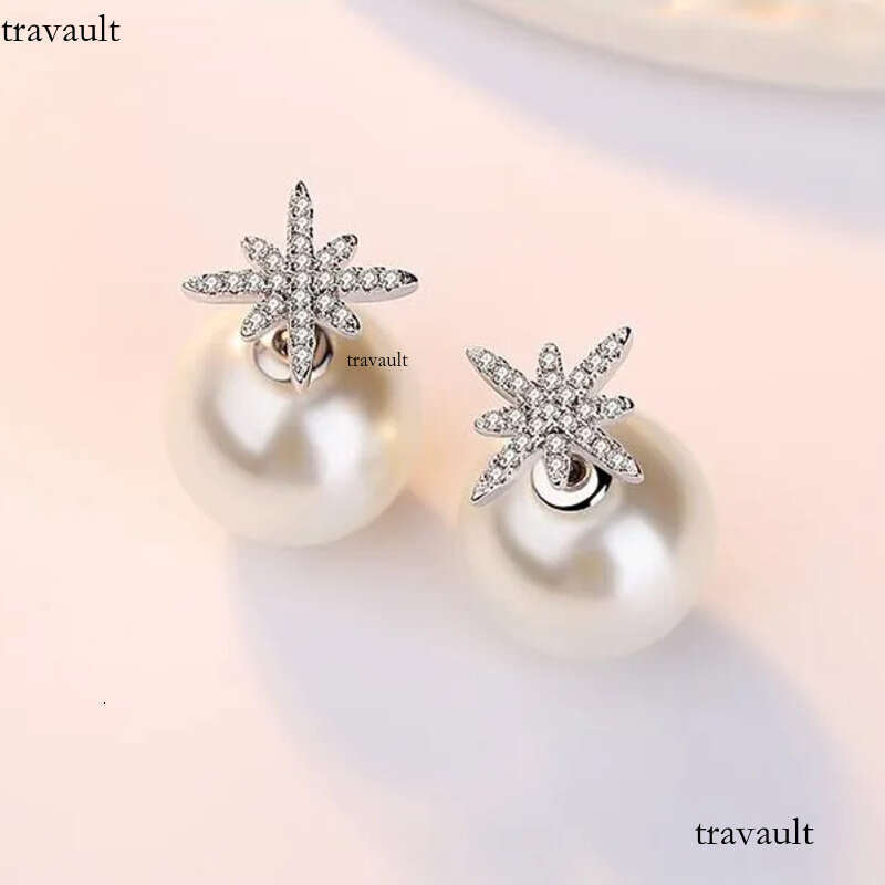 Star Crystal Designer Stud Earrings with Pearl Shining Bling CZ Zircon Dia Stone Elegant Earring Earings Ear Rings Jewelry for Women2024