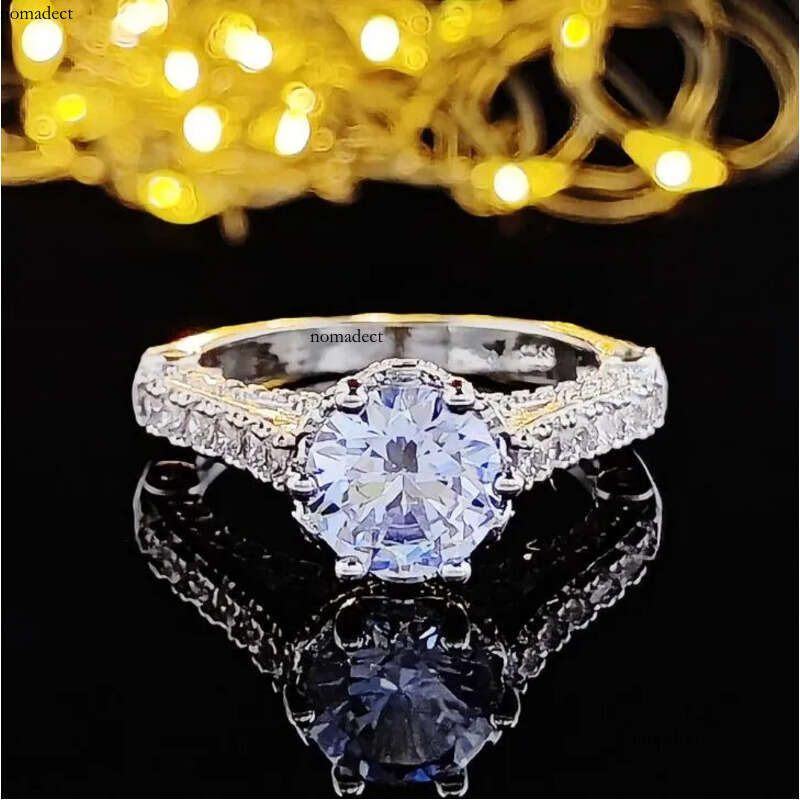 Jewelry Wedding Rings Sterling Sier Round Cut White Topaz CZ Dia Gemstones Eternity Women Engagement Band Ring For Lover Gift ea