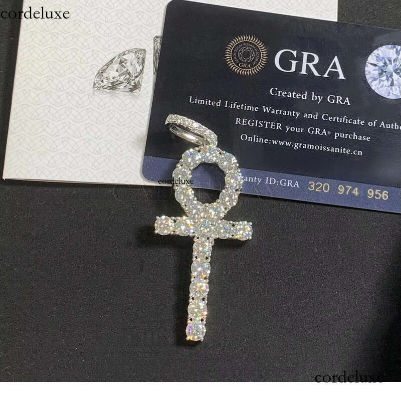 Hip hop Bg Iced Out 5mm VVS Gender Symbols Sterg Sier Moissanite Dia Ankh Cross Pendant 0b