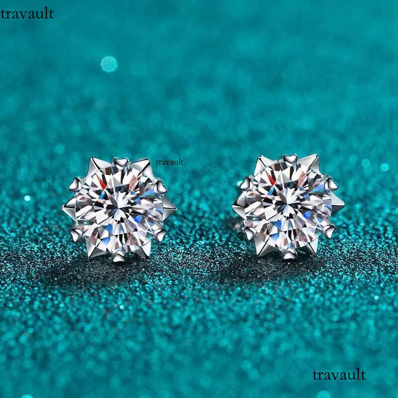 DHCollections Moissanite Stud Earrings Sterling Sier Snowflake Design Passed Dia Test 0.5-2 Ct Perfect Cut for Women Men Hypoallergenic Jewellery Pair