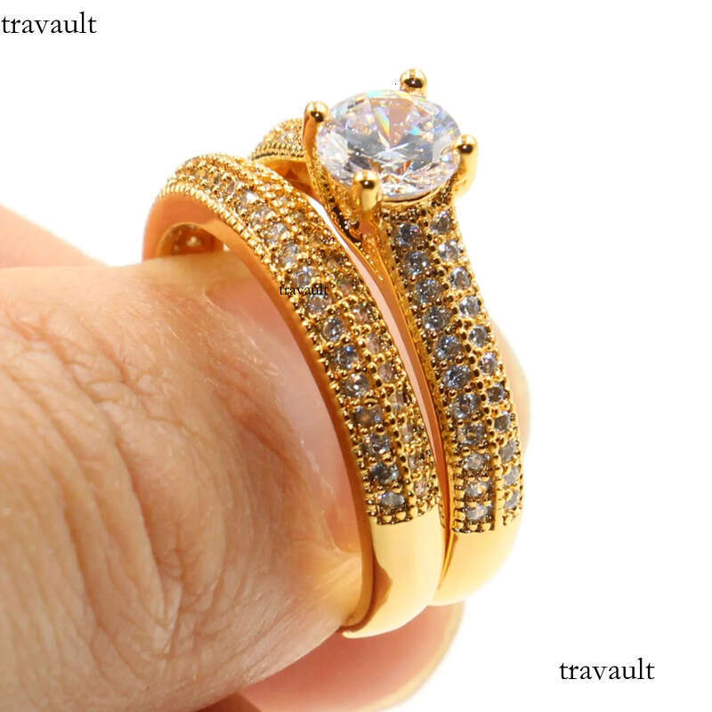 Wholesale Professional Lots Of Stock Classical Fashion Jewelry Sterling Sier&Gold Fill Round Cut White Topaz CZ Dia Wedding Ring