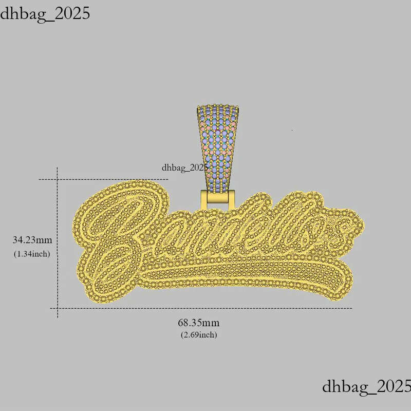 moissanite Charming Men Women DIY Custom Name Letter Necklace Gold Plated Bling CZ Cursive Letters Pendant With 3mm 24inch Rope Chain