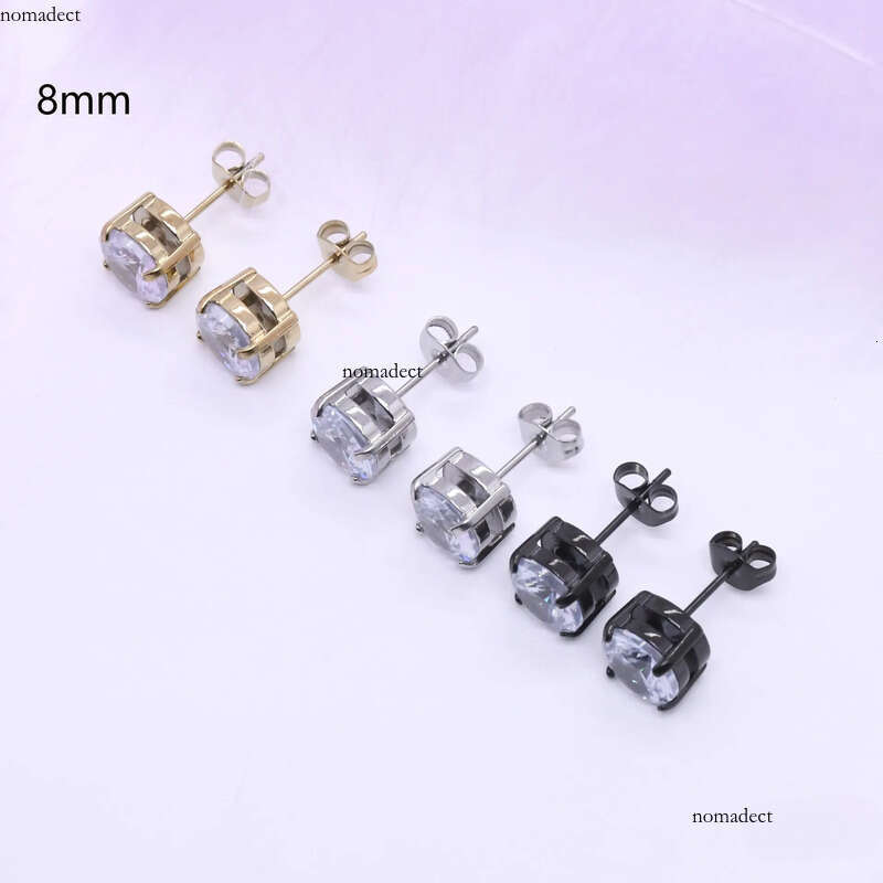 Stainless Steel Four-Prong Inlaid Zircon Crystal Simple Personality Small Earrings 01