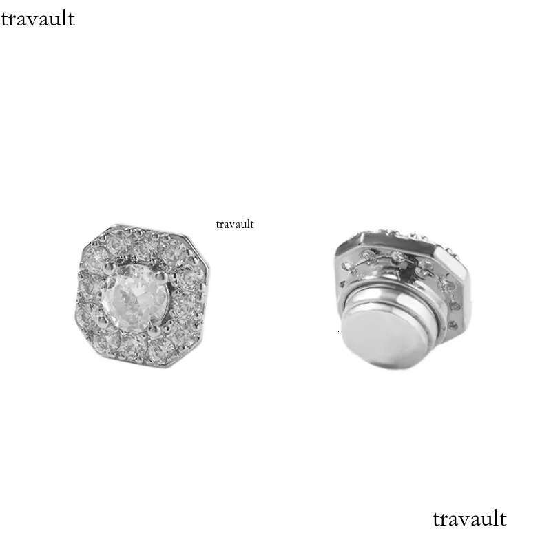 Unisex Fashion No-piecing White Yellow Gold Plated Bling CZ Magnetic Earrings Studs for Men Women Jewelry Gift