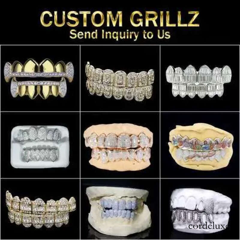 Custom VVS Moissanite Dia Grillz Top And BOTTOM Teeth 10K 14K Gold Plate Princess Cut Invisible Setting Iced Out Decoration 74