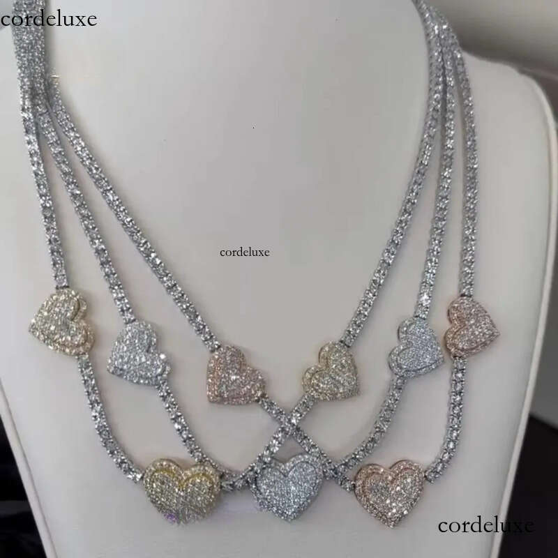 Customized Mens Vvs Chain 4mm Sier Clover Heart Women Iced Out Dia Moissanite Tennis Necklace e7