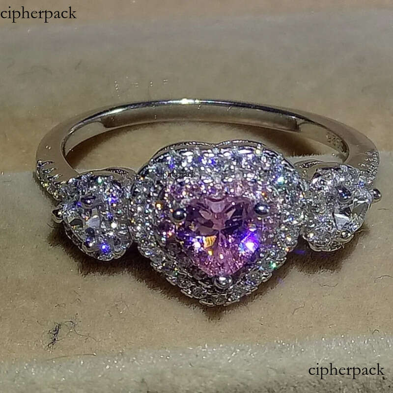 Heart Shape Promise ring 100% Real Soild Sterling sier Jewelry Pink Sapphire CZ Dia Engagement wedding band rings for women men 85