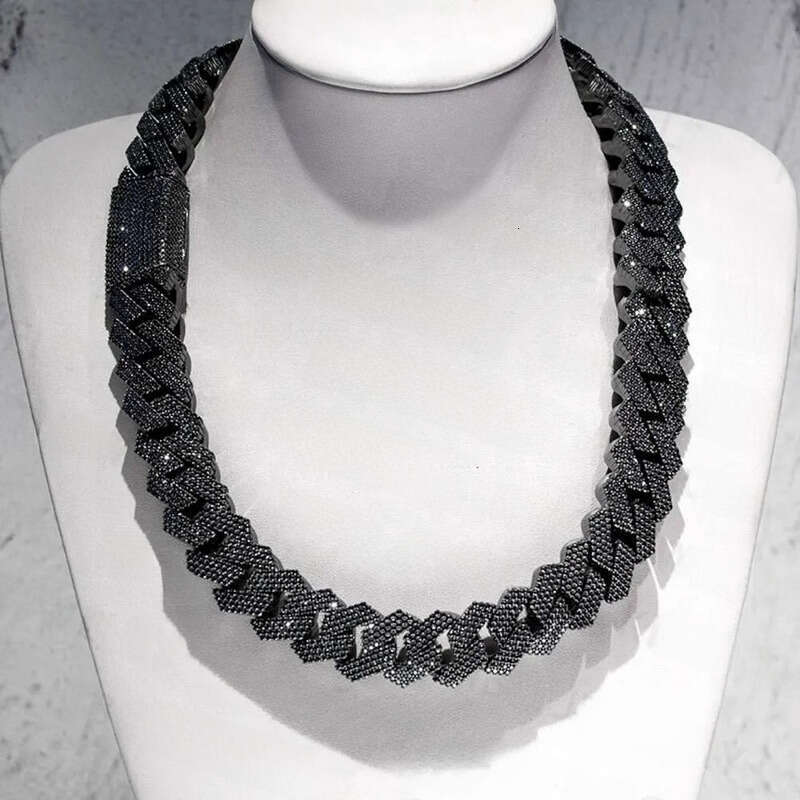 Hip Hop Necklace Black Gold Vvs Moissanite Dia Iced Out Cuban Link Chain