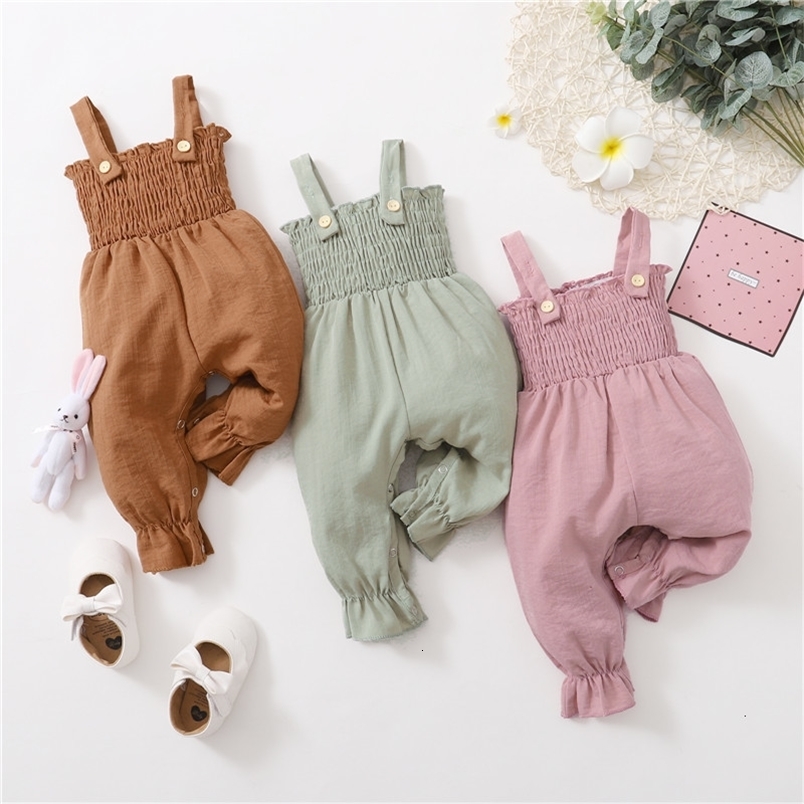 Rompers -05-17 Lioraitiin 0-18M Infant Kids Girl Jumpsuit Summer Solid Color Sleeveless Off Shoulder Romper Playsuits 230720