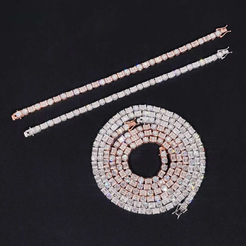 Trendy Sterling Sier Chain Jewelry GRA Certificated Emerald Cut Moissanite Tennis Necklace Men Women