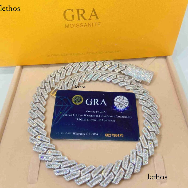 moissanite iced out cuban k chain Hip Hop Fine Jewelry Baguette Dia Men Necklace Sterg Sier Fully Vvs Moissanite designer jewelry 1b