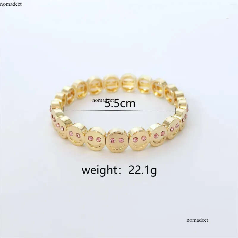 Gold Color Fashion Happy Face Girls Bracelet Cubic Zirconia Beads Golden Women Men Gifts Jewelry Access 4d