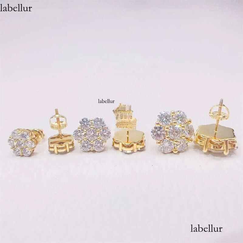 Hot Selling Pass Dia Tester Sier Round Cluster Earrings 8mm 12mm 15mm VVS Moissanite Stud Earring c5