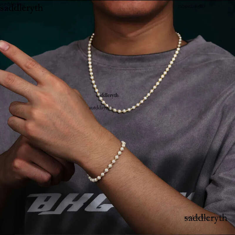 New Hip Hop Jewelry Rapper's 5mm Sterg Sier VVS Moissanite Dia Iced Out Bead k Chain Necklace For Men fc