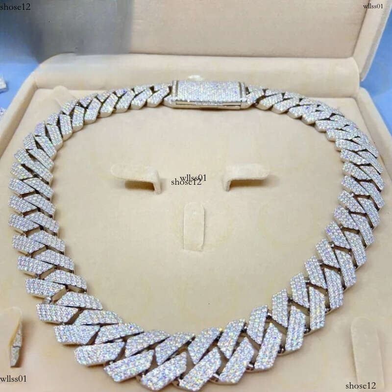 moissanite cuban k chain Hiphop 20mm Sier Yellow Gold Plated Vvsmoissnaite Cuban Chain Necklace man
