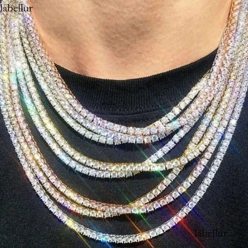 moissanite chain Hip Hop Sier Gold plated 2mm 3mm 4mm 5mm 6.5mm VVS Moissanites Dia Necklace Moissanite Tennis Chain For Men Women 5b
