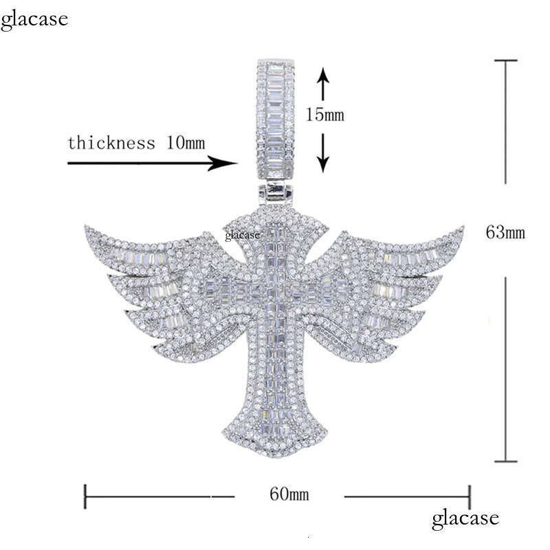 Hip Hop Wing Cross Pendant Necklace with Chain 5A Zircon White Gold Plated Religious Men Jewelry 4b