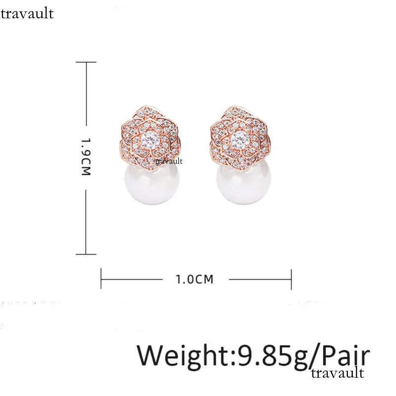 Elegant Freshwater Camellia Flower Earrings for Women Dia Zircon Stud Ball Pearl Earring Fashion Wedding Jewelry Nice Gift