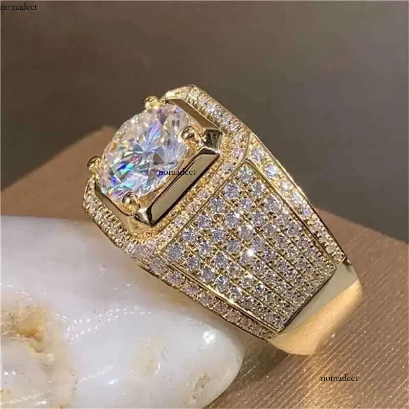 Band 14K Gold Solitaire Male 2ct Lab Dia Moissanite Ring Sier Color Jewelry Engagement Wedding band Rings for men gift J240924 38