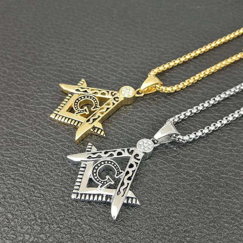 Fashion New Hip Hop 316 Stainless Steel Gold Sier Freemason Masonic Emblem Free Mason Pendant jewelry with CZ stones