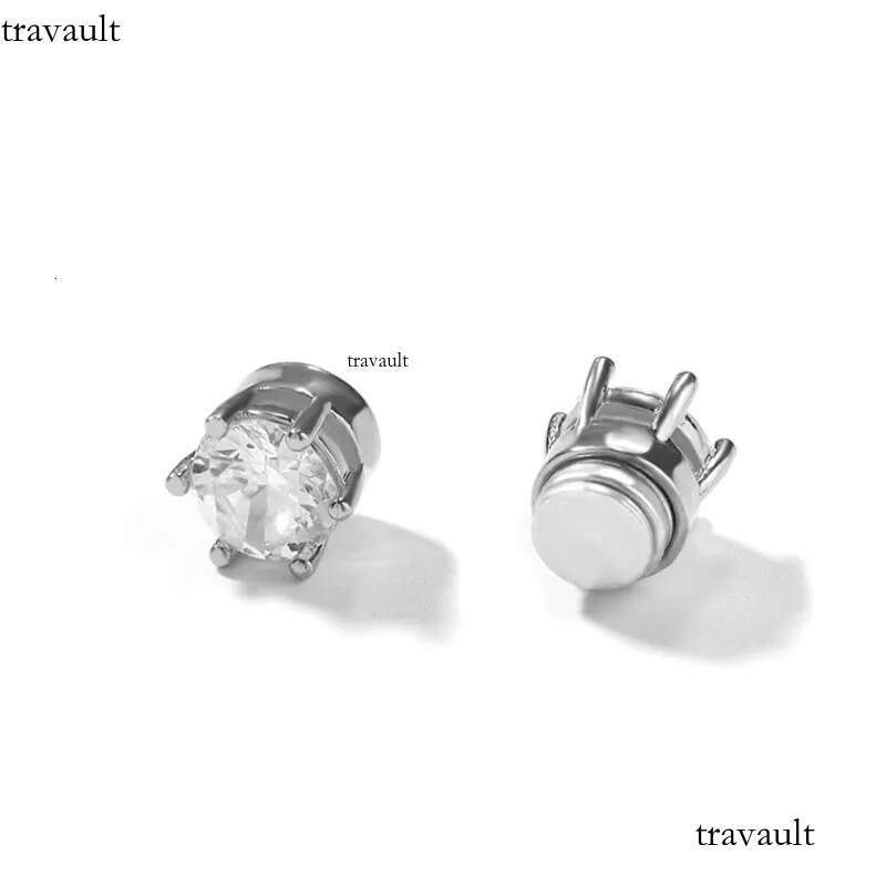 Unisex Fashion No-piecing White Yellow Gold Plated Bling CZ Magnetic Earrings Studs for Men Women Jewelry Gift