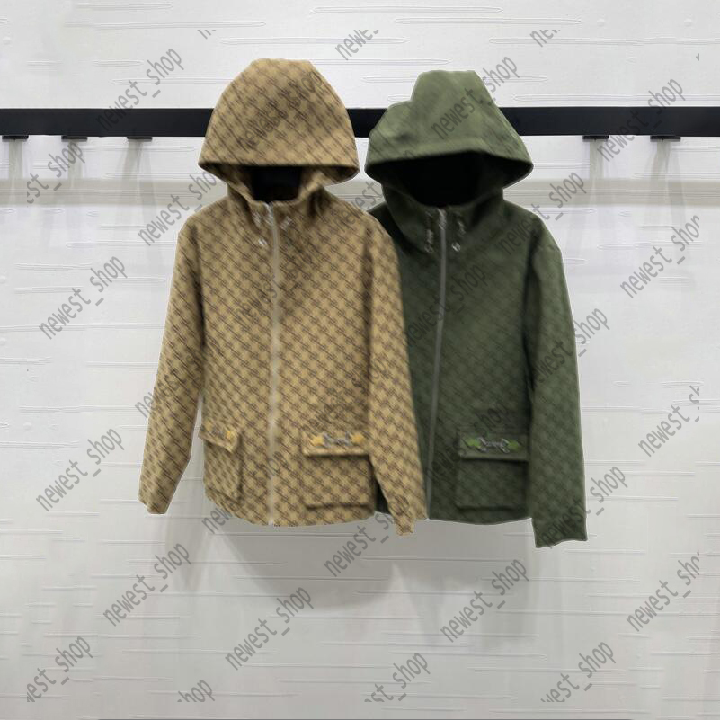Autumn womens Jackets designers coat lady's double letter print jacket women long sleeved Hooded jacquard zipper coat oversize Outerwear Clothing Khaki green
