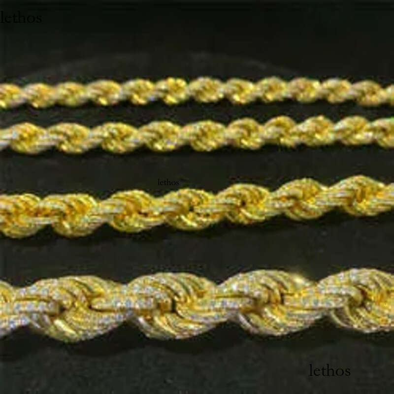 Twisted Moissanite S 10k 14k Solid Gold Hip Hop Men Jewelry Cuban Necklace Iced Out Vvs Dia Rope Chain 2d