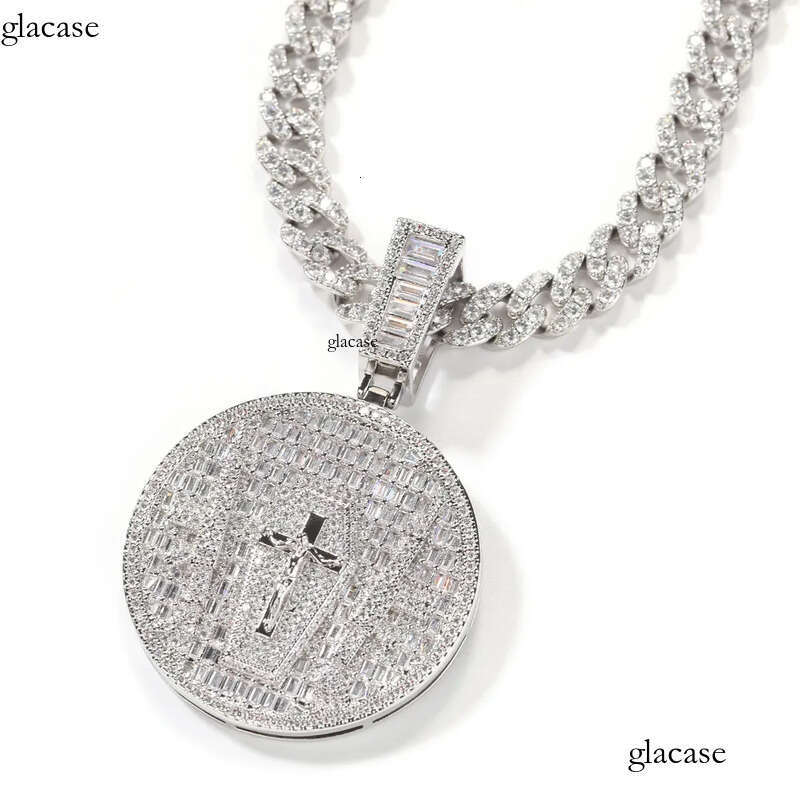 Hip Hop Jesus Cross Pattern Pendants Necklace TopBling White 5A Zircon Religious Jewelry 57