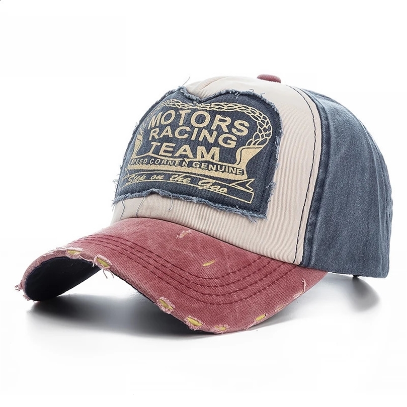 Cotone Lavata Di Alta Qualità Danneggiata Tappo Da Baseball Motore A Scatto Hiphop Papà Cappello Adatto Per Uomini Donne Che Macinano Ossa Multicolo-image