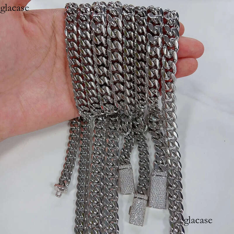 Hip Hop 8MM 10MM Stainless Cuban with Sterling Sier Moissanite Clasp Chain Necklace Bracelet for Men Jewelry 46