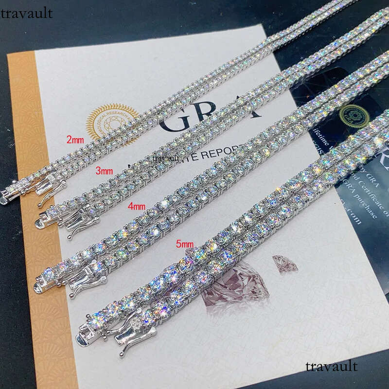 Pass Dia Tester VVS1 D Color With GRA Certificate Moissanite Chain For Women Solid Sier 3MM W Tennis Necklace Hip Hop Jewelry Woman Christmas Gift