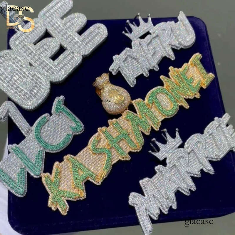 Solid Back Sier Rose Gold Moissanite Name Custom Hip Hop Letter Pendant for Cuban Link Chain ee