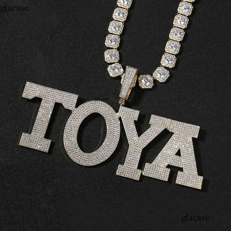 Hip Hop New Custom Name Large A-Z Letters Square Pendant 5A Zircon Mens Necklace 35