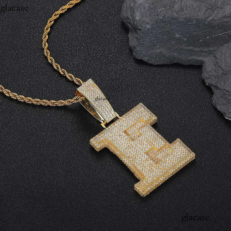 Custom Large Number A-Z Letters Pendant Necklaces 5A Zircon Real Gold Plated ab