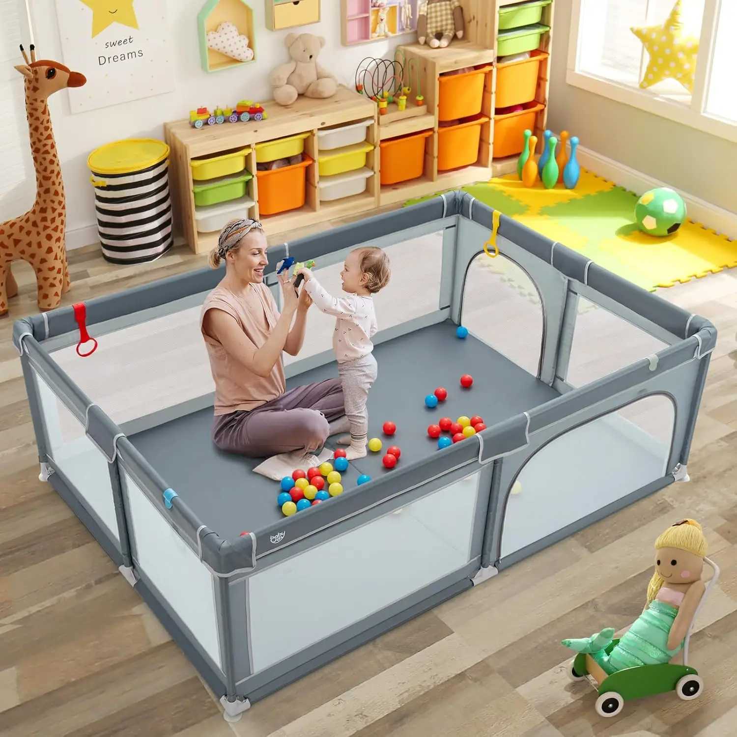 Playpen for Toddlers Extra Large Playard Playpen for Toddlers Indoor Outdoor with Ocean Balls NonSlip Suction Cups Handleb C250929