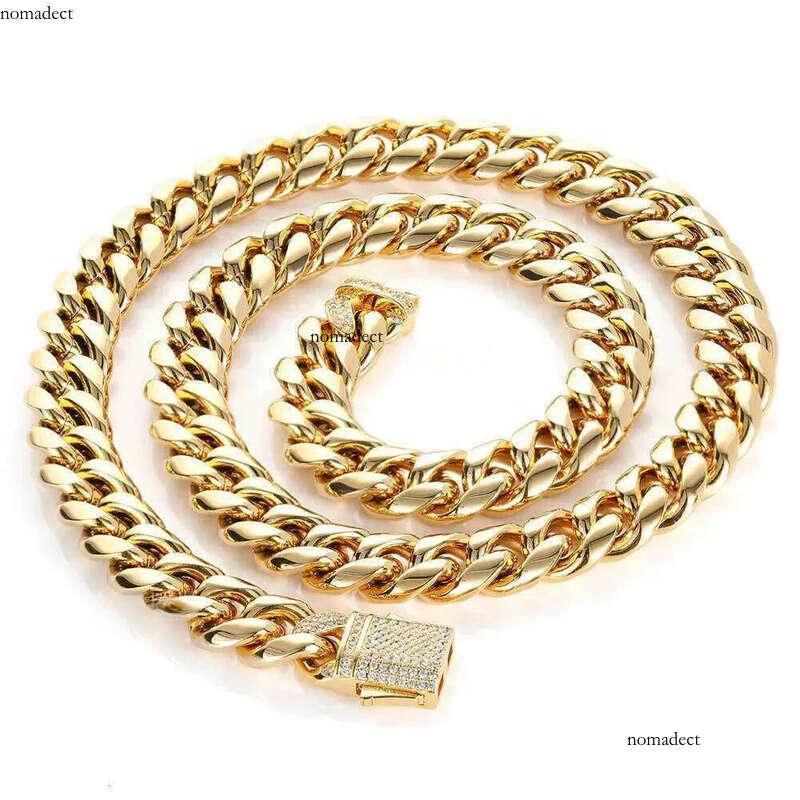 Hip Hop Miami Titanium Steel Mens Nece Bracelet Set with Zircon Spring Buckle Cuban Link Gold Chain Popular Jewelry chains 77