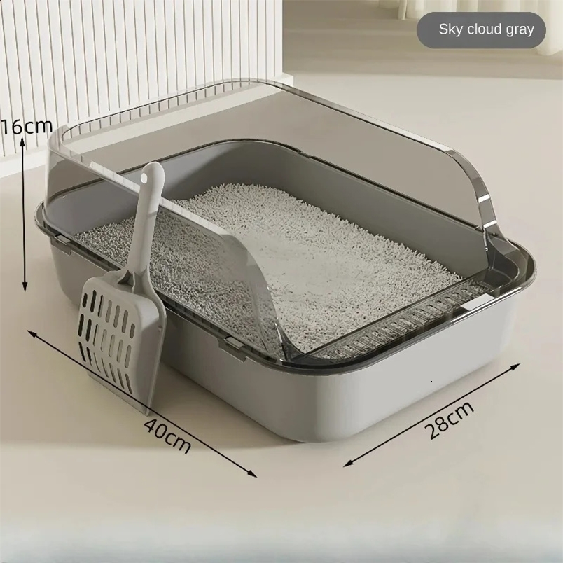 Open Cat Litter Box Thickening Kitty Sandbox Semi-enclosed High Side Splashproof Pet Bedpans with Litter Scoop Cat Supplies 250120