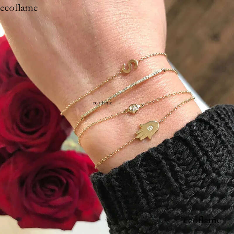 GB17 RINNTIN 14K Solid Yellow Gold Lobster Clasp Strand Cut Cable Chain Solitaire Bezel Set Moissanite Dia Bracelet