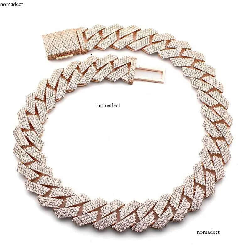 dia gold necklace 20mm Width 3 Row hop hip jewelry iced Out moissanite dias cuban link chain necklaces designer bracelet Free Shipping 02