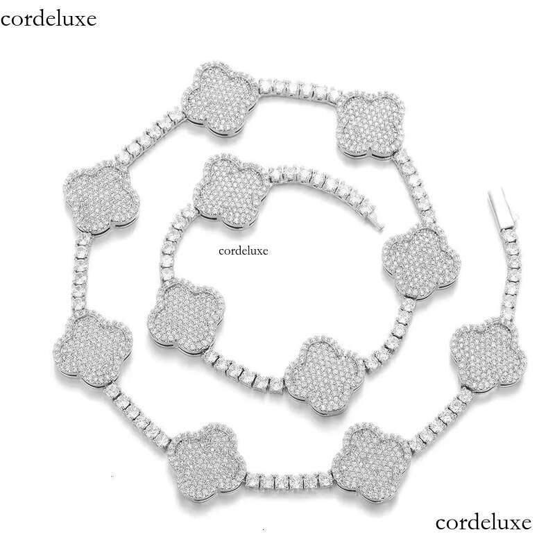 Hip Hop VVS D Colour Clover Tennis Chain S Sier Moissanite Versatile Necklace for Men 92