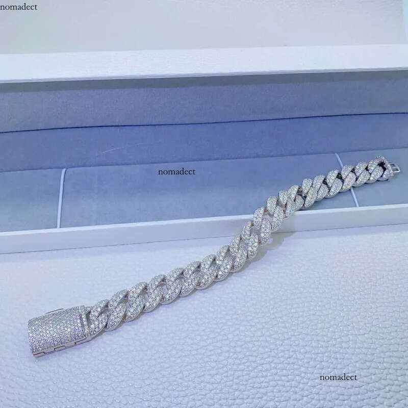 necklace moissanite chain 12mm 2 Rows Micro Paved Cuban Bracelet D VVS Lab Dia Link Iced Out Sier 61