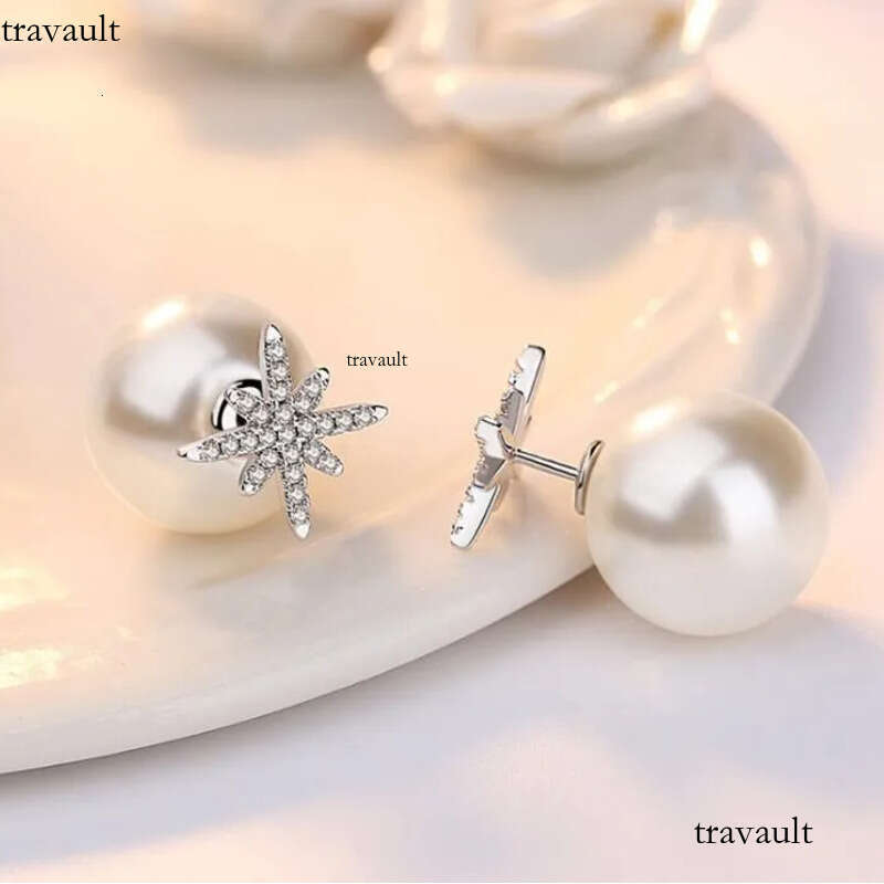 Star Crystal Designer Stud Earrings with Pearl Shining Bling CZ Zircon Dia Stone Elegant Earring Earings Ear Rings Jewelry for Women2024