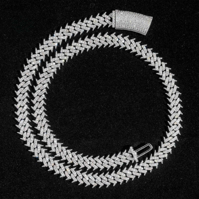 China supplier wholesale price 10mm spiked cuban link 14k gold plated VVS moissanite chain 33